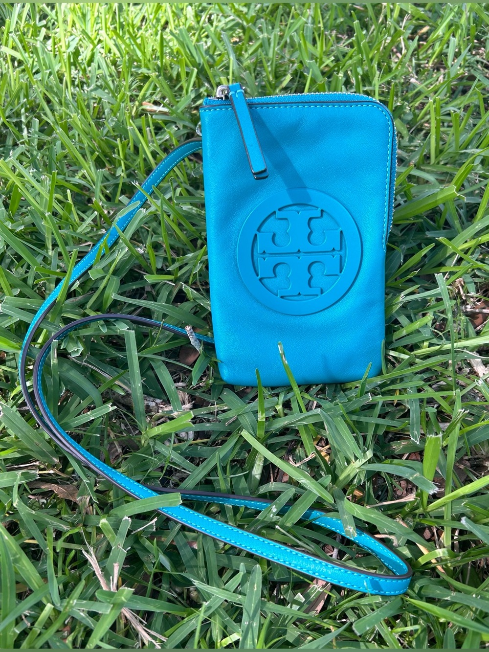 Tory Burch Charlie Mini Leather Crossbody Bright Teal